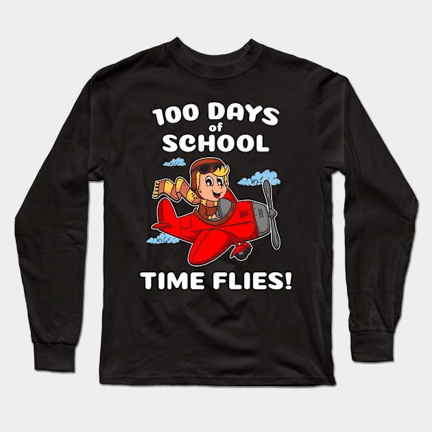 100 days of School Little Pilot Time Flies Long Sleeve T-Shirt by Dr_Squirrel